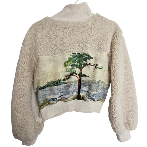 Anthropologie Daily Practice Faux Shearling Landscape Graphic Crop Jacket Sz XS - Picture 11 of 11